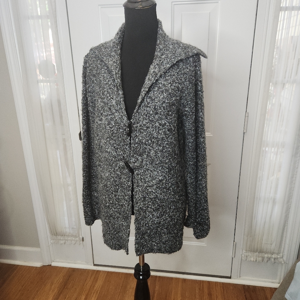Alliance Knitters Gray and Black Long Cardigan  Size Large‎